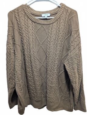 Cozy Brown Cable Knit Crewneck Sweater Plus Size 2X
